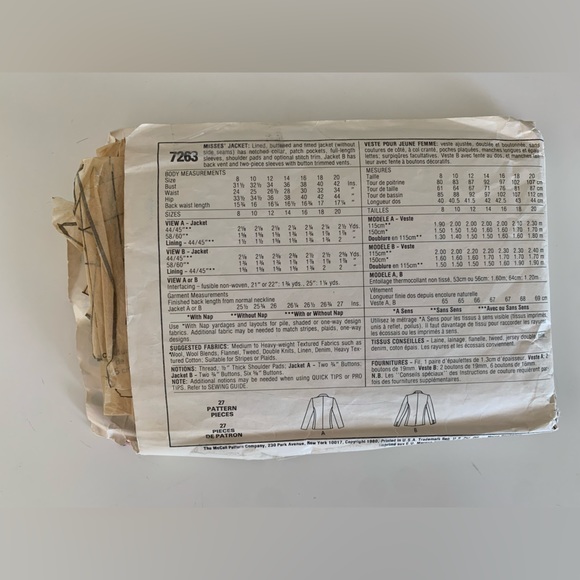 2 for $12🧵🪡 1980 Blazer Sewing Pattern - Picture 2 of 2